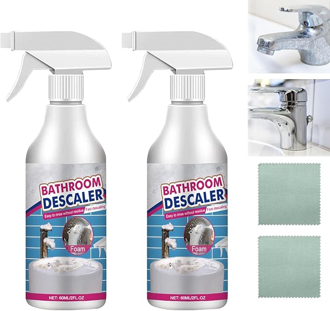 Bathroom Descaler Foam Cleaner Spray, Soap Scum Remover for Shower, Tub Cleaner Heavy Duty, Foam Toilet Bowl Cleaners, Multipurpose Stubborn Stains Cleaners, for Faucet Glass Sink Toilet Bathtub (2)