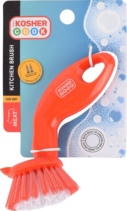 Meat Red Dish Brush - Dishwashing and Kitchen Cleaning and Scouring - Easy Grip Handle, Gentle Bristles - Color Coded Home and Kitchen Accessories by The Kosher Cook