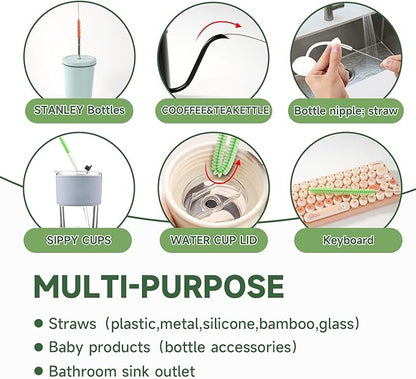 9PCS Reusable Long Colored Straw Cleaner Brush Set 12" Bendable,Capable of Cleaning Various Metal, Silicone, Plastic, Bamboo,Glass Straws Tubes Diameters Ranging from 4-16mm