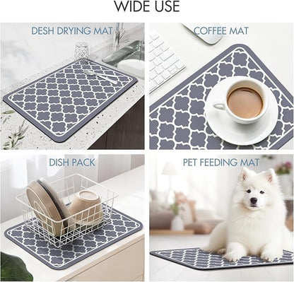 Drying Mat for Kitchen Countertops, Coffee Mat Hide Stain Rubber Backed Absorbent Dish Drying Mat