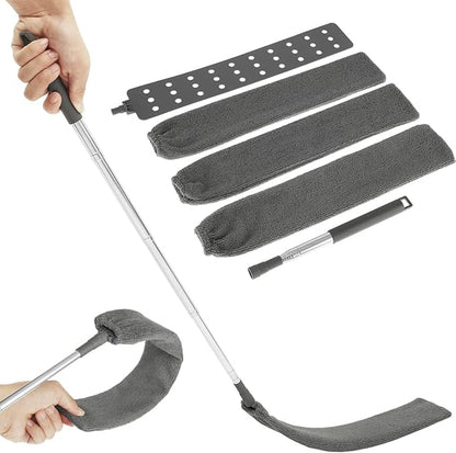 Gap Dust Cleaner Retractable Microfiber Gap Dust Brush Flexible Long Flat Gap Duster with Extendable Pole and Cloth Cover for Sofa Bed Furniture Bottom Ceiling Fan Blinds(Grey)