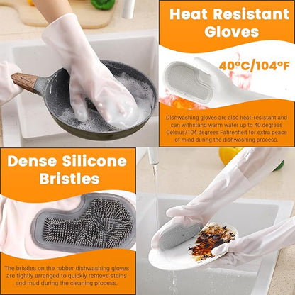 2 Pairs Silicone Dishwashing Gloves, Reusable Rubber Scrub Cleaning for Washing Dishes Gloves