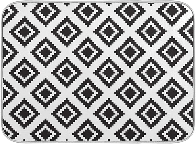 Super Absorbent Dish Drying Mat, Microfiber Fast-Drying Dish Mat, 24" x 18, Kitchen Dish Drying Pad, Grey Moroccan Rhombus Plaid