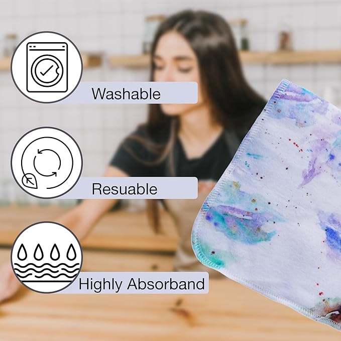 Pack of 10 Reusable Paper Towels | 10x10 Inch Cotton Towels | Kitchen Utensils Print | Eco Friendly, Washable, Quick Drying | Sustainable Cleaning Cloths | Splashy