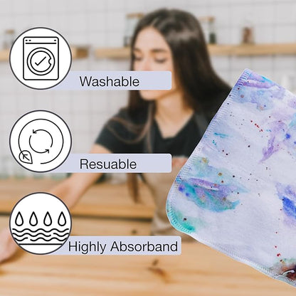 Pack of 10 Reusable Paper Towels | 10x10 Inch Cotton Towels | Kitchen Utensils Print | Eco Friendly, Washable, Quick Drying | Sustainable Cleaning Cloths | Splashy
