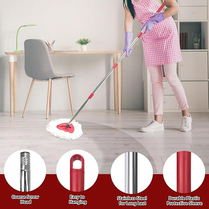 Mop Head Replacement Set for O-Ceda EasyWring 1-Tank System, Includes 2 Spin Mop Replacement Head, 1 Handle (30-58in Adjustable 4-Section Pole), 1 Spin Mop Base