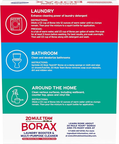 20 Mule Team All Natural Borax Detergent Booster & Multi-Purpose Household Cleaner, 65 Ounce, 4 Count