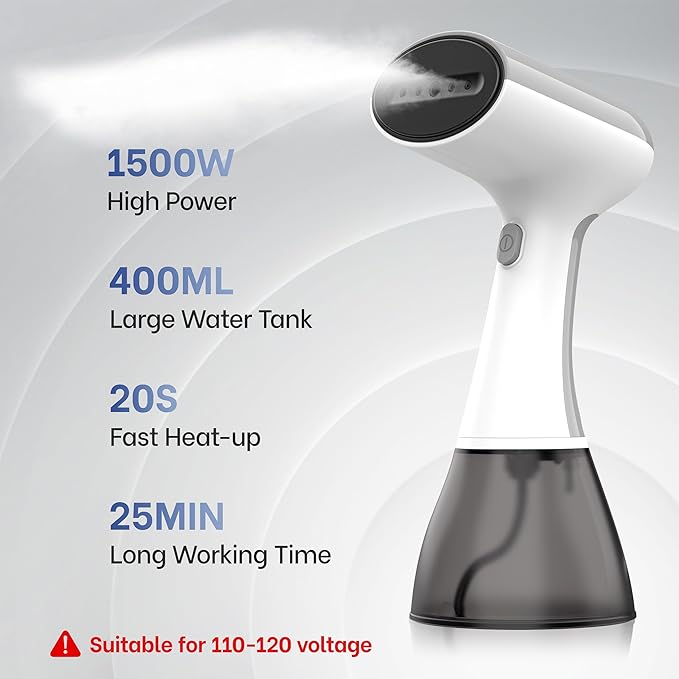 GS01 Steamer for Clothes, clothes steamer handheld with Ultra Large 400ml Water Tank, 1500W High Power, 20S Fast Heat-up,Wrinkle Remover,Portable Handheld Design Travel Steamer