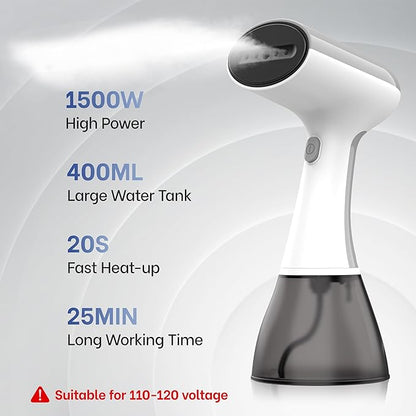 GS01 Steamer for Clothes, clothes steamer handheld with Ultra Large 400ml Water Tank, 1500W High Power, 20S Fast Heat-up,Wrinkle Remover,Portable Handheld Design Travel Steamer