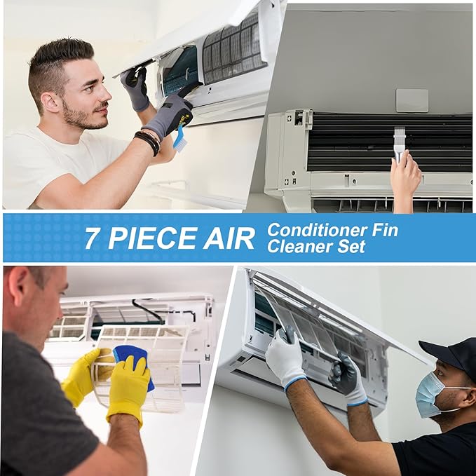 Aufind 7 PCS Different Air Conditioner Fin Cleaner kit, Brush Condenser Ac Coil Cleaner Air Refrigerator Fin Cleaner Evaporator Radiator Repair Clean Tool