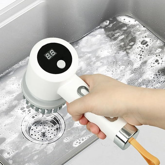 Electric Scrubber | 3-Level Electric Adjustable Household Tool with 5 Brush Heads | Shower Scrub Brush | for Bathtub Tile Grout Floor Toilet Kitchen Wall Home Household Apartment Car Baseboard Washing