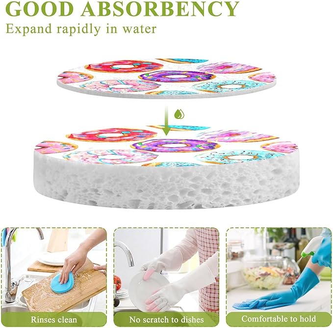 Donuts Kitchen Scrub Sponges, Pop-up Kitchen Cleaning Sponges Reusable Dish Washing Sponges for Bathroom Household Cleaning 3 Pack - Non Scratch Scrubber