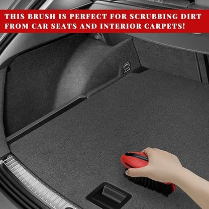 Carpet and Upholstery Cleaning Brush, Stiff Bristle Detailing Scrubber for Car Interior & Home, Portable Ergonomic Scrub Brushes for Floor Mat Carpet Leather Seat Couch (Red)