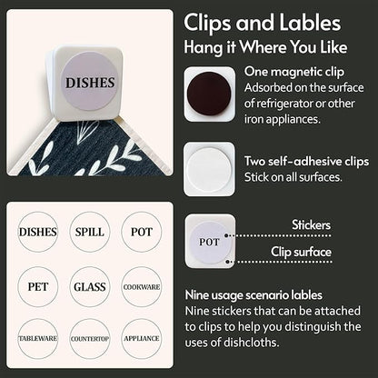 Swedish Dishcloths, 8 Pack Reusable Paper Towels with Clips, Quick Drying Dish Towels, Super Absorbent Cellulose Sponge Cloths, No Odor, Kitchen Cleaning Essentials
