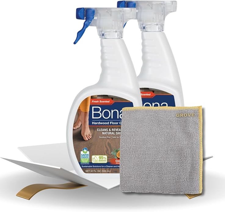 Bona Cedarwood Scent Hardwood Floor Cleaner Spray 32 oz Bundle with Microfiber Cloth - Floor Cleaner for Wood, Laminate, and Tile - Residue-Free - Plant-Derived Cleaner for Hardwood Floors - (3 Items)
