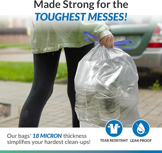 Reli. 13 Gallon Trash Bags Drawstring (100 Count) | Tall Kitchen Garbage Bags, Unscented | Ideal for Kitchen, Home | Clear Recycling Can Liners w/Drawstring