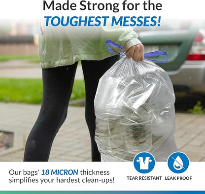 Reli. 13 Gallon Trash Bags Drawstring (100 Count) | Tall Kitchen Garbage Bags, Unscented | Ideal for Kitchen, Home | Clear Recycling Can Liners w/Drawstring