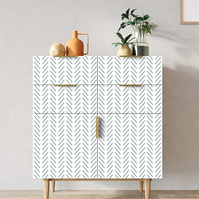 Orainege Green Peel and Stick Wallpaper Herringbone Contact Paper 17.7 in x 196.8 in Modern Geometric Removable Wallpaper Peel and Stick Green and White Chevron Decorative Self Adhesive Wall Paper
