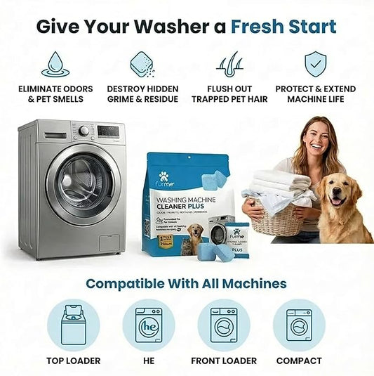 FURME Washing Machine Cleaner MAX Tablets for Pet Owners – 24 Pack Deep Cleaning Descaler for HE Front & Top Load Washers – Removes Pet Hair Odor, Residue & Grime – Septic Safe – 12 Month Supply