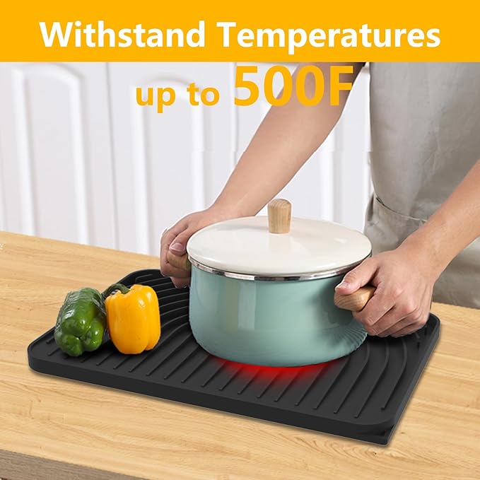 Silicone Drying Mat for Kitchen Counter , Dish Drying Rack Matt with Built in Drain, Small Dry Mats for Dishes Drying Pad for Kitchen Counter (14.6×11inch, black)