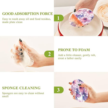 Sunflower Kitchen Scrub Sponges, Pop-up Kitchen Cleaning Sponges Reusable Dish Washing Sponges for Bathroom Household Cleaning 3 Pack - Non Scratch Scrubber