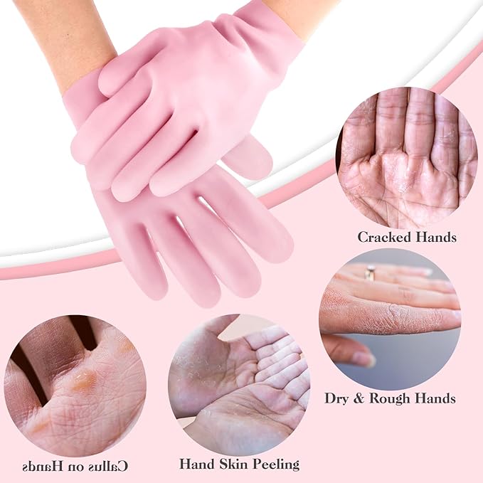 Sibba 2 Pairs Silicone Moisturizing Gloves Spa Gel Hydrating Gloves Women's Hand Care Gloves, Anti Slip Aloe Lotion Gloves for Repairing Dry Hand, Calluses, Cracked Heels and Softening Rough Skin