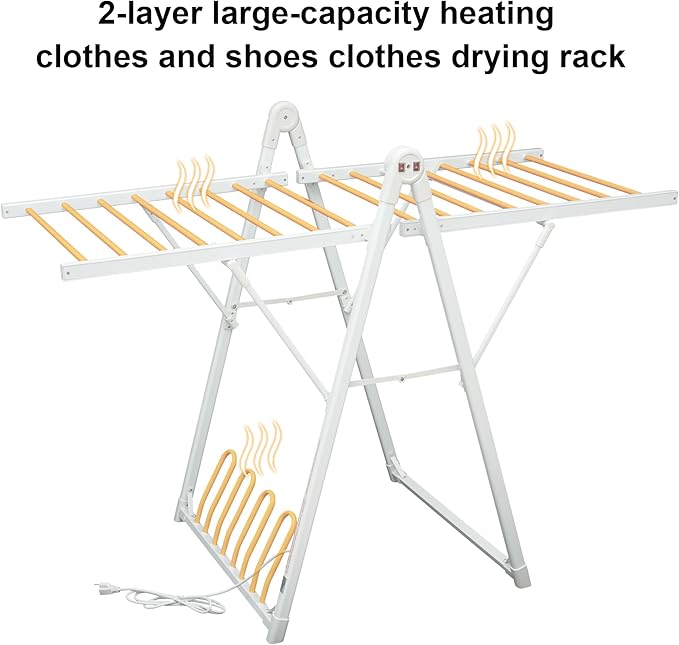 Electric Heating Clothes Drying Rack,Foldable Clothes Drying Rack,Suitable for Drying Clothes, Shoes and Socks.Plug & Play,Space Gray,Aluminum Alloy (White, 1 Tiers)