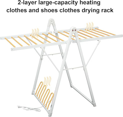 Electric Heating Clothes Drying Rack,Foldable Clothes Drying Rack,Suitable for Drying Clothes, Shoes and Socks.Plug & Play,Space Gray,Aluminum Alloy (White, 1 Tiers)