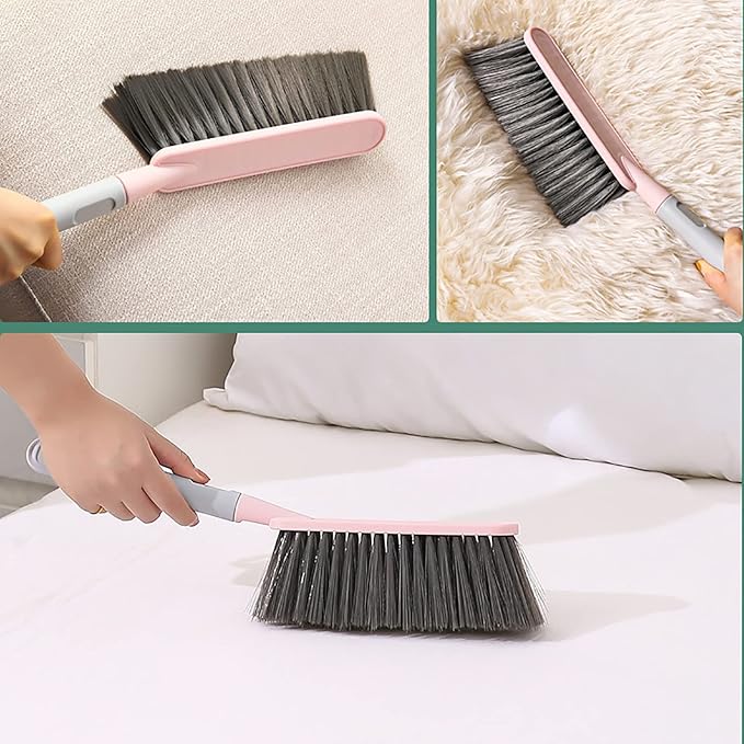 1PCS Hand Broom Cleaning Brush Soft Bristle Hand Brush with Long Handle Multi-Functional Dusting Brush for Bed, Car, Sofa, Furniture, Clothes, and Carpet (Pink,15.7 Inch)