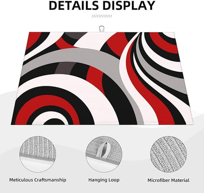Red Black White and Grey Swirl Microfiber Dish Drying Mats, Absorbent Modern Decorative Kitchen Counter Mat, 18 x 24 inch, Polyester, Washable, Reusable, Foldable, for Dishes Utensils Small Appliances