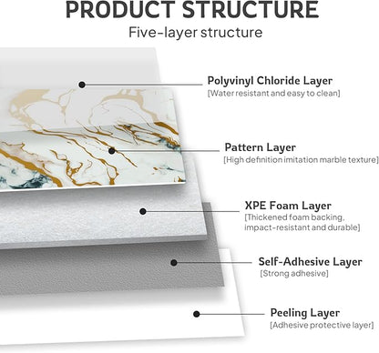 Marble-Effect Peel and Stick Backsplash, 30 Sheets PVC Wall Panels, Self-Adhesive Waterproof for Kitchen, Bathroom, 11.8" x 11.8"
