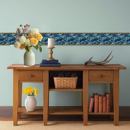 Blue Geometric Mosaic Wallpaper Border 196x4 Inch Peel and Stick Wall Border Removable Vinyl Wall Trim Modern Pattern for Kitchen Bathroom Laundry Room Home Decor