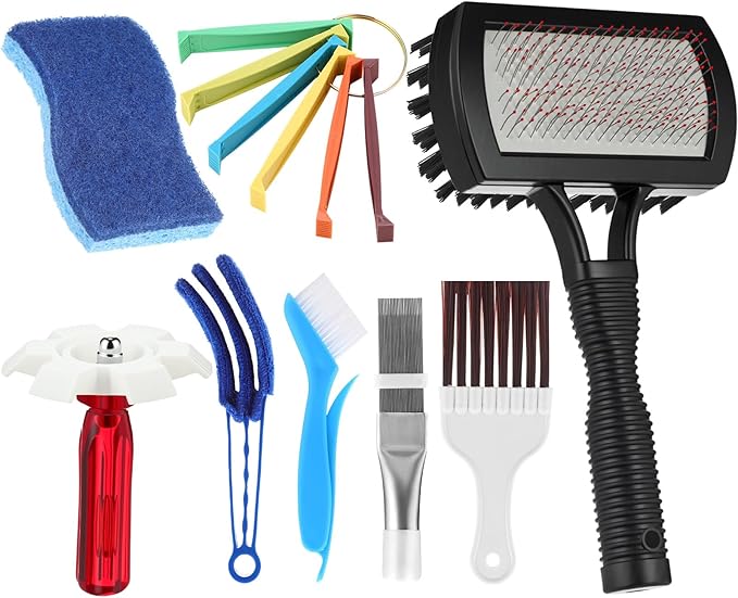 8 Pcs Air Conditioning Fin Cleaner Set HVAC Coil Cleaning Brush Condenser Fin Straightener Evaporator Coil Cleaner AC Comb Condenser Split Cleaning Kit Fridge Radiator Tool(Black,Threaded)