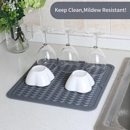 ZLR 2 Pcs Silicone Dish Drying Mat 12" x 12" Square - Small Heat Resistant Trivet & Countertop Protector for Air Fryer, Coffee Maker - Waterproof Kitchen Drain Pad for Cups, Fruit (Dark Gray)