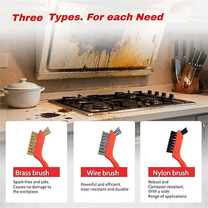 5 Pieces Cleaning Brush Set,Toilet Floor Brush Bathroom Tiles No Dead Corners Hard Bristles Floor Crevice Brush Kitchen Cleaning Metal Brass/Stainless Steel/Nylon Brushes (Red Black+3 Mixed Color)