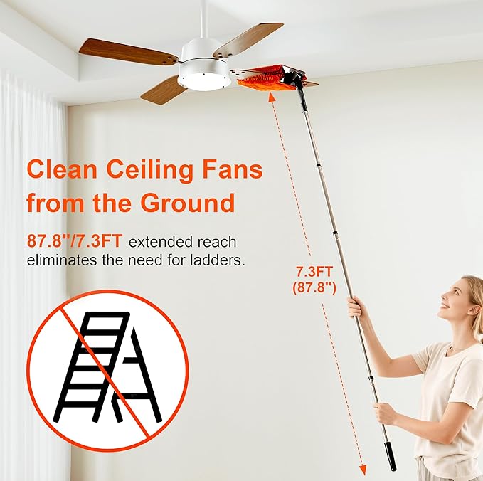 FEXIA Ceiling Fan Cleaner Duster Kit with 6FT Extension Pole, Fan Blade Cleaner Microfiber Cleaning Tool, Reusable Chenille Mops for Blinds Baseboard Wall Cobwebs Bookshelves Door Window Top