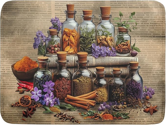 Herbs Kitchen Dish Drying Mat - Spice Bottle Absorbent Microfiber Dish Rack Mat Drying Pad 18 X 24 In