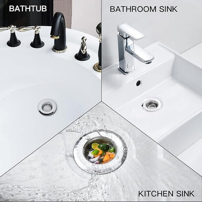 CORNERJOY 4 Pack Heavy Duty Stainless Steel Kitchen Sink Drain Strainer, Bathroom Hair Catcher Shower Drain Cover, Sink Tub Drain Stopper, Wash Basin Floor Drain, 2.1 to 4.5 Inch Diameter Rim