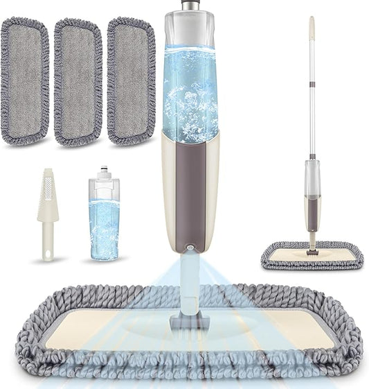 Spray Wet Mops for Hardwood Floor Cleaning - MEXERRIS Microfiber Dust Mop with Spray 3X Reusable Washable Pads - Hard Wood Floor Mops Commercial Home Mop for Laminate Wood Tiles Hardwood Vinyl