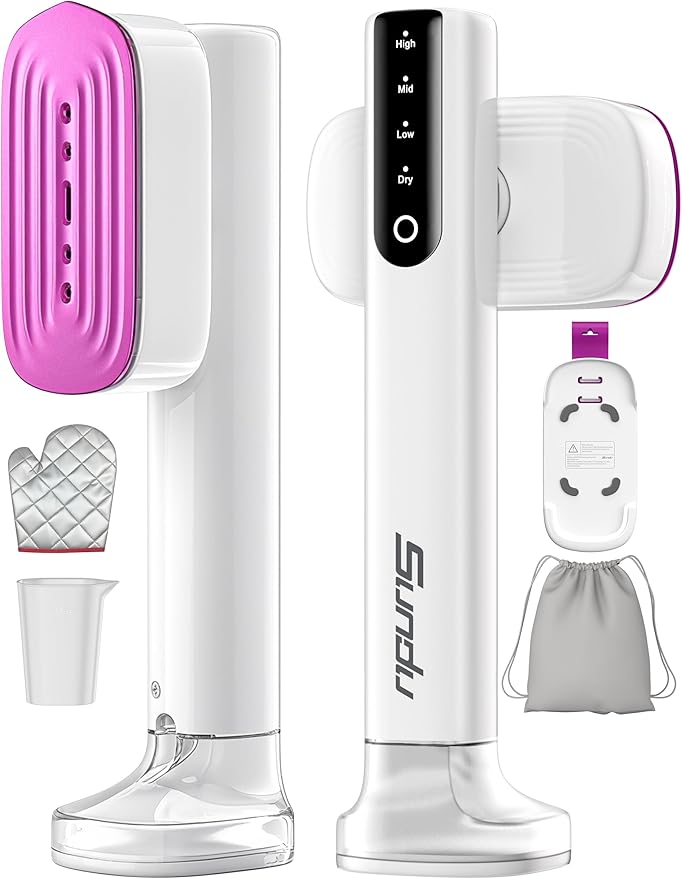 Travel Steamer for Clothes with 180 ml Water Tanks,15s Fast Heat-up,24 g/min Strong Steam Performance, Portable Garment Steamer with Touch Control, LED Display, Steam Iron(White And Purple