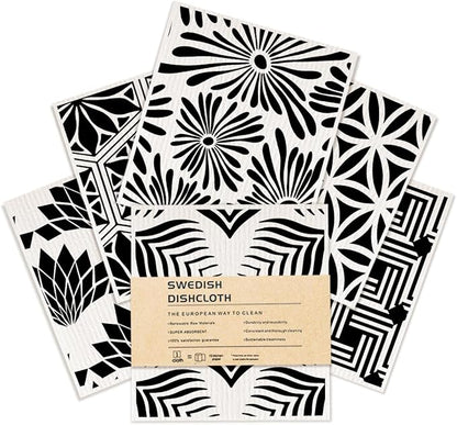 Geometric Swedish Dish Cloths Kitchen Cleaning Cloths 6 Pack, Reusable Dishcloths, Washable Absorbent Cellulose Sponge No Odor, Eco Dish Towels for Dish Washing, Gifts for Women Hostess