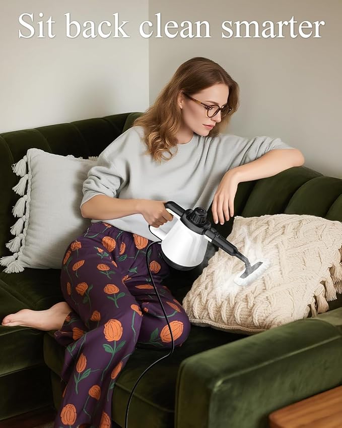 1200W Handheld Steam Cleaner for Home, Powerful Natural Multi‑Surface Steam Cleaner with 13 Accessories, 13.5oz Pressurized Steamer for Deep Cleaning Tile, Grout, Shower, Bathroom, Kitchen, Car, White