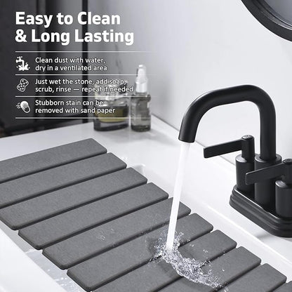 Large Stone Dish Drying Mats for Kitchen Counter, 24"(L)×16"(W), Drying Collapsible Dish Drying Mat, Eco-Friendly Absorbent Diatomaceous Earth Mats for Dishes Bottles Cups - Dark Grey