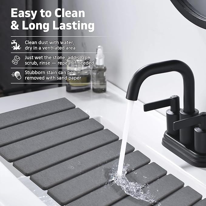 Large Stone Dish Drying Mats for Kitchen Counter, 24"(L)×16"(W), Fast Drying Collapsible Mat, Eco-Friendly Absorbent Diatomaceous Earth Mats for Dishes Bottles, Match Any Countertop【Dark gray】