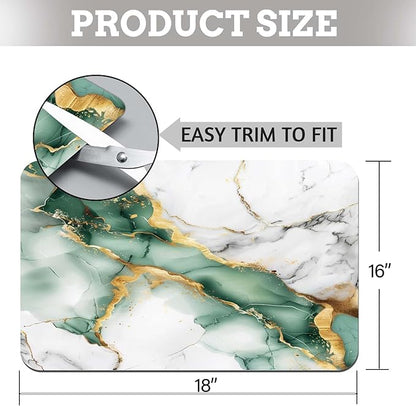 MCALK Marble Green Dish Drying Mat for Kitchen Counter, Luxurious Marble Texture Dish Drying Pad with Anti-Slip Rubber Base, Absorbent Kitchen Sink Mat with Modern Art Decor (1 pc 18" x 16")