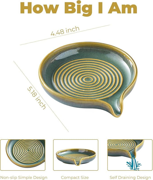 Ceramic Soap Dish, Self Draining Soap Holder Bar Soap Dish for Bathroom Kitchen Counter Soap Saver Tray Keep Soap Bar Dry Easy to Clean, Blue and Green