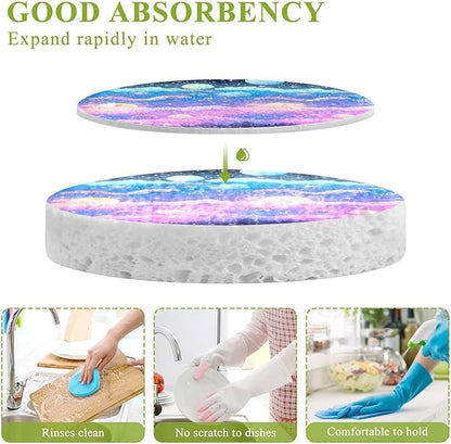 Star Moon Galaxy Kitchen Scrub Sponges, Pop-up Kitchen Cleaning Sponges Reusable Dish Washing Sponges for Bathroom Household Cleaning 3 Pack - Non Scratch Scrubber