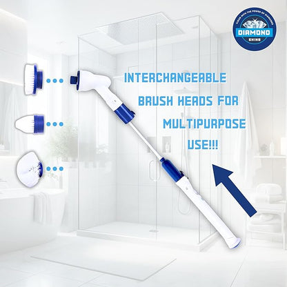 Diamond Shine Power Scrubber - Electric Spin Scrubber - Rotary Powered Scrubbing Brush - Grout, Tile, Floors, Bathtubs, Showers, Sinks, Toilets - 3 Brush Heads