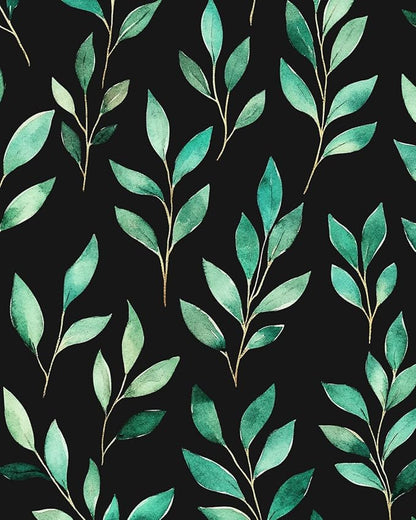 Fvlow Green Floral Wallpaper Peel and Stick Black Leaf Contact Paper 17.4" x 118" Vintage Leaf Wallpaper Waterproof Self-Adhesive Wall Covering for Bedroom Countertop Desk Cabinets Decor