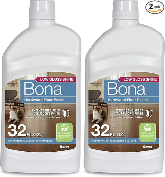 Bona Hardwood Floor Polish - 32 fl oz - Low Gloss Shine - Polish for Wood Floors - Protects and Renews Dull Flooring - Covers 500 sq ft (Pack of 2)